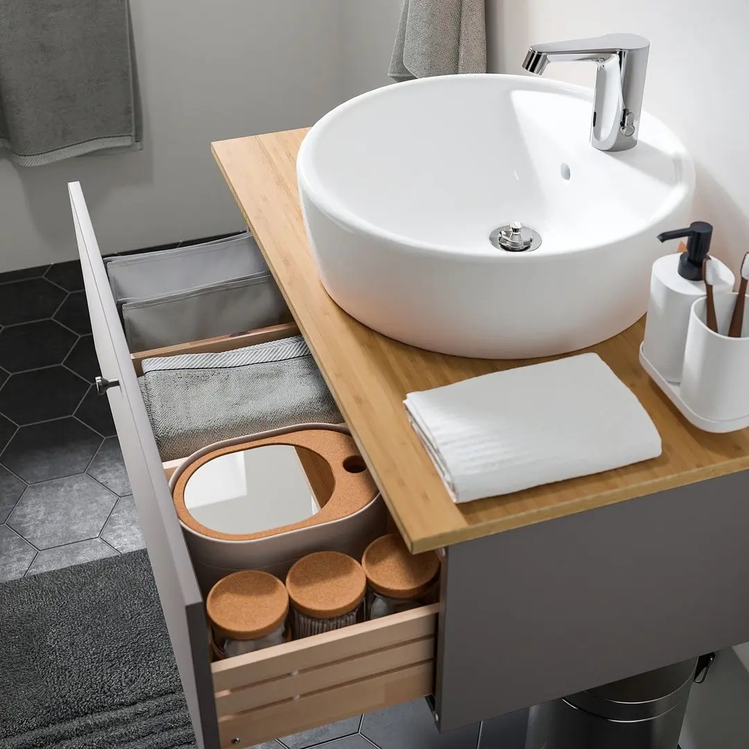 Набор тумбы с раковиной Ikea Godmorgon/Tolken/Tornviken раковина 45cm/смеситель 82x49x74 (Темно-серый/Бамбук) - 5