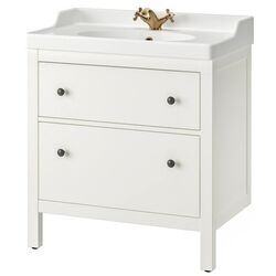 Набор тумбы с раковиной Ikea Hemnes/Rattviken 2 ящика/смеситель Runskar 82x49x93 (Белый)