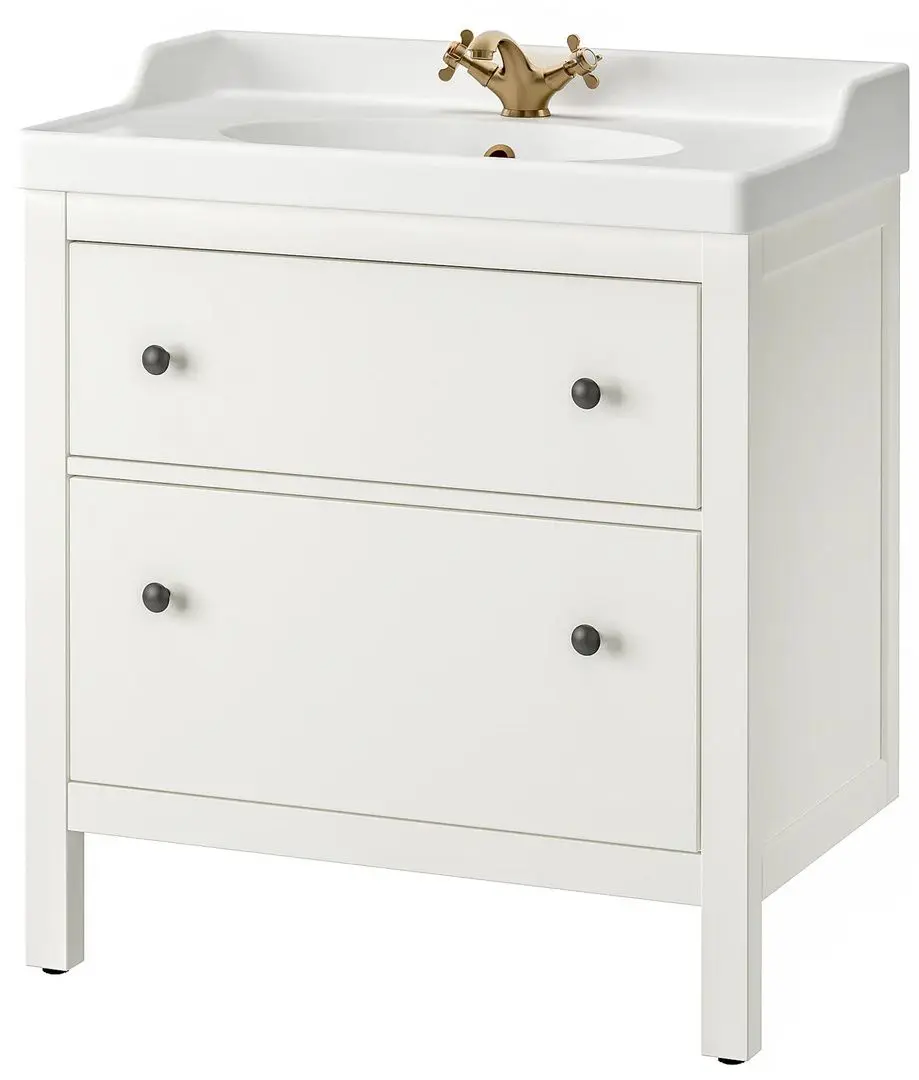 Набор тумбы с раковиной Ikea Hemnes/Rattviken 2 ящика/смеситель Runskar 82x49x93 (Белый)