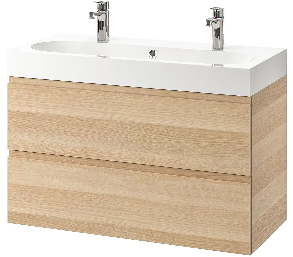 Шкаф под умывальник Ikea Godmorgon/Braviken 2 ящика/смеситель Brogrund 100x48x68 (Под Беленый Дуб)