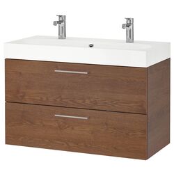Шкаф под умывальник Ikea Godmorgon/Braviken 2 ящика/смеситель Brogrund 100x48x68 (Под Коричневый Мореный Ясень)