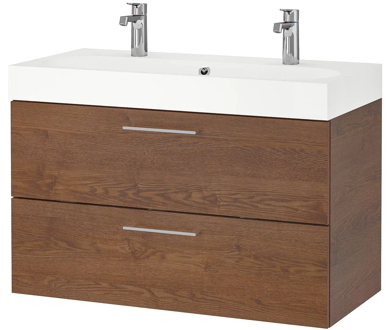 Шкаф под умывальник Ikea Godmorgon/Braviken 2 ящика/смеситель Brogrund 100x48x68 (Под Коричневый Мореный Ясень)