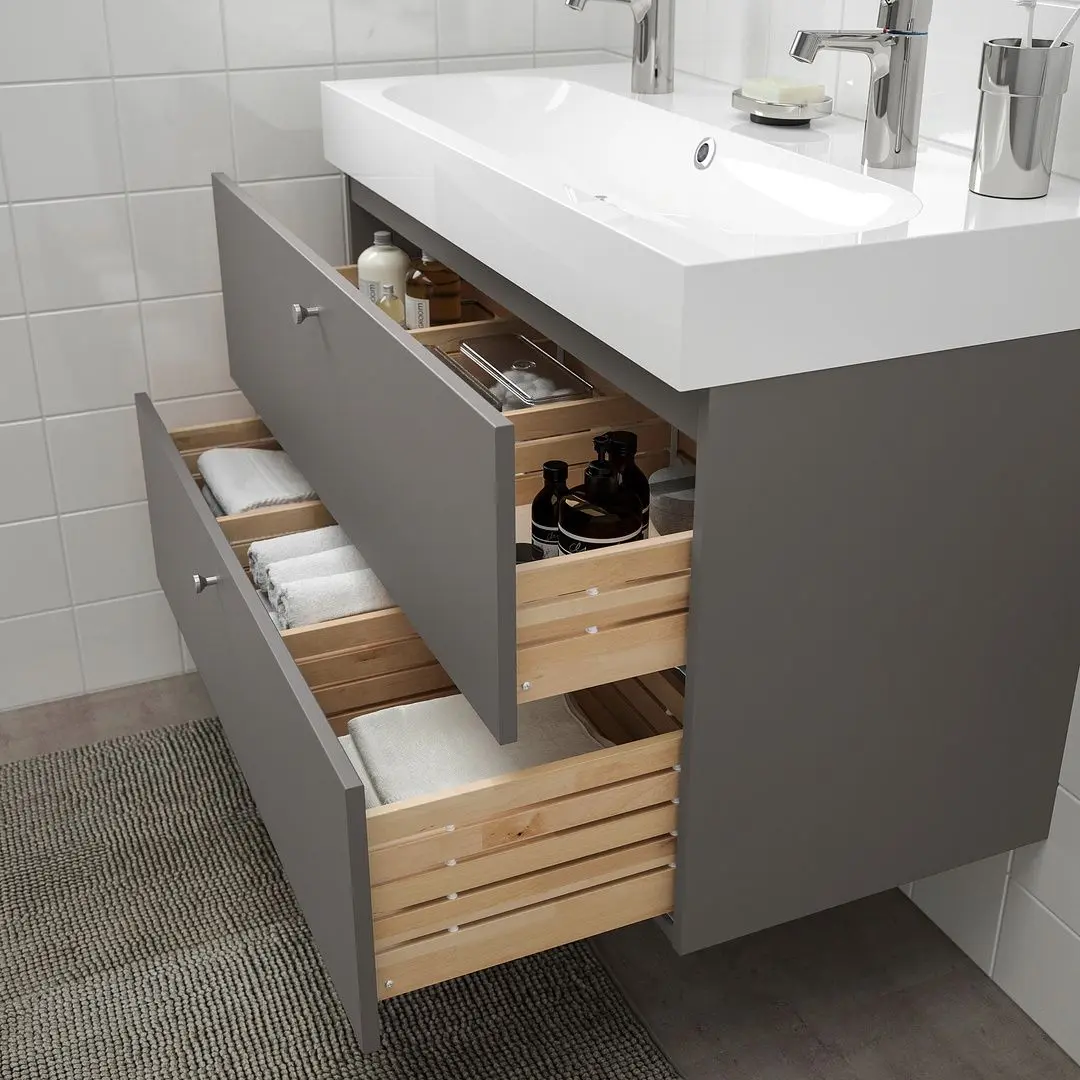 Шкаф под умывальник Ikea Godmorgon/Braviken 2 ящика/смеситель Brogrund 100x48x68 (Темно-серый) - 6