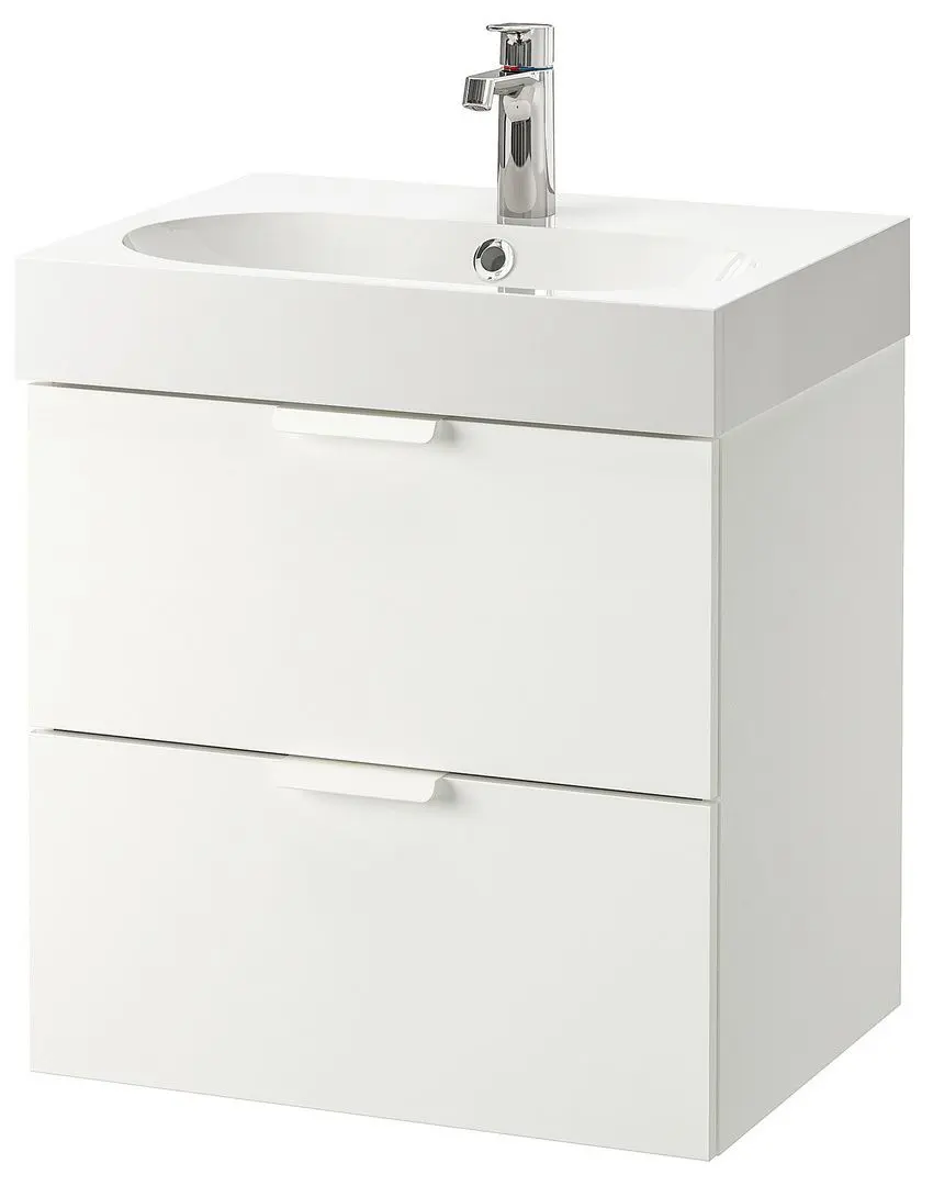 Шкаф под умывальник Ikea Godmorgon/Braviken 2 ящика/смеситель Brogrund 61x49x68 (Белый)
