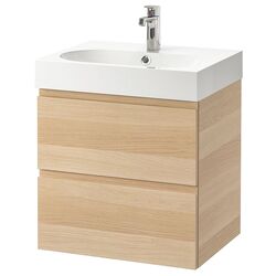 Шкаф под умывальник Ikea Godmorgon/Braviken 2 ящика/смеситель Brogrund 61x49x68 (Под Беленый Дуб)