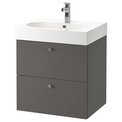 Шкаф под умывальник Ikea Godmorgon/Braviken 2 ящика/смеситель Brogrund 61x49x68 (Темно-серый)