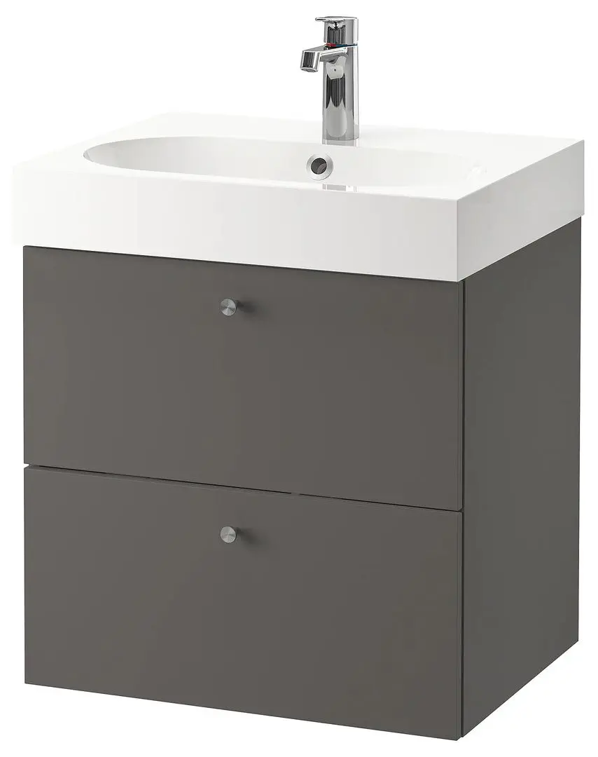 Шкаф под умывальник Ikea Godmorgon/Braviken 2 ящика/смеситель Brogrund 61x49x68 (Темно-серый)
