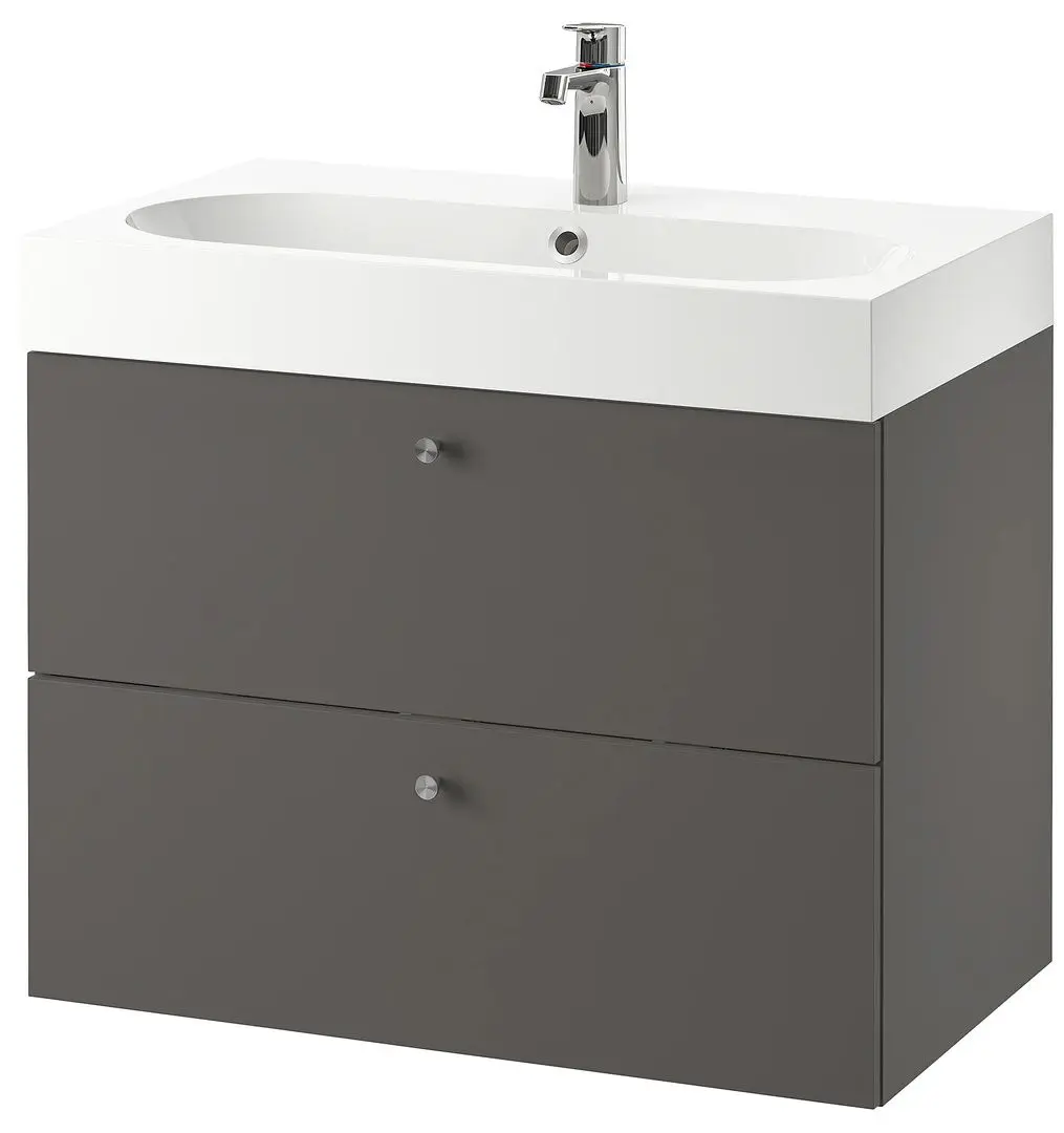 Шкаф под умывальник Ikea Godmorgon/Braviken 2 ящика/смеситель Brogrund 80x48x68 (Гилбурен/Темно-серый)