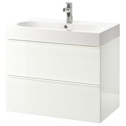 Шкаф под умывальник Ikea Godmorgon/Braviken 2 ящика/смеситель Brogrund 80x48x68 (Глянцевый Белый)