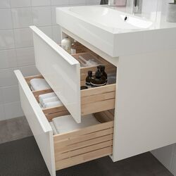 Шкаф под умывальник Ikea Godmorgon/Braviken 2 ящика/смеситель Brogrund 80x48x68 (Глянцевый Белый) Thumb