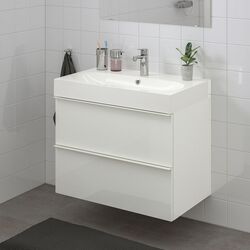 Шкаф под умывальник Ikea Godmorgon/Braviken 2 ящика/смеситель Brogrund 80x48x68 (Глянцевый Белый) Thumb