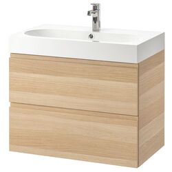 Шкаф под умывальник Ikea Godmorgon/Braviken 2 ящика/смеситель Brogrund 80x48x68 (Под Беленый Дуб)