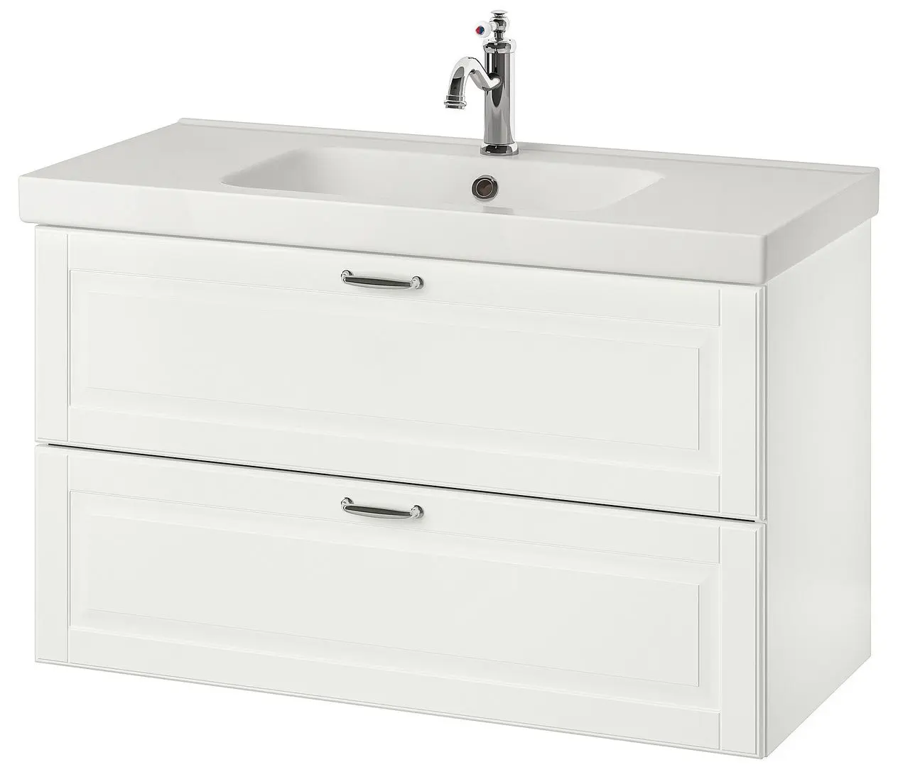 Шкаф под умывальник Ikea Godmorgon/Odensvik 2 ящика/1чаша/смеситель Hamnskär 103x49x64 (Касжон/Белый)