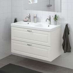 Шкаф под умывальник Ikea Godmorgon/Odensvik 2 ящика/2 чаши/смеситель Hamnskär 103x49x64 (Касжон/Белый) Thumb