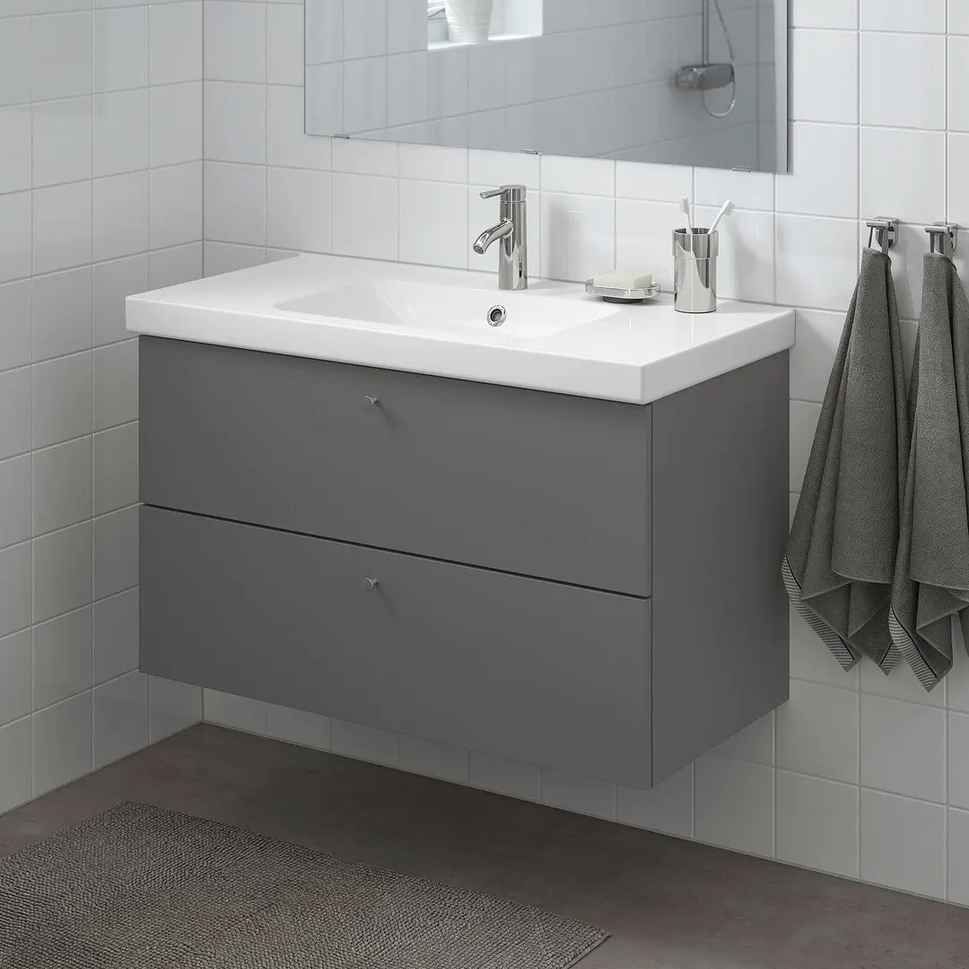 Шкаф под умывальник Ikea Godmorgon/Odensvik 2 ящика/смеситель Dalskär 103x49x64 (Гилбурен/Темно-серый) - 5