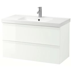 Шкаф под умывальник Ikea Godmorgon/Odensvik 2 ящика/смеситель Dalskär 103x49x64 (Глянцевый Белый)
