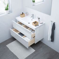 Шкаф под умывальник Ikea Godmorgon/Odensvik 2 ящика/смеситель Dalskär 103x49x64 (Глянцевый Белый) Thumb