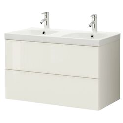 Шкаф под умывальник Ikea Godmorgon/Odensvik 2 ящика/смеситель Dalskär 103x49x64 (Глянцевый Белый)