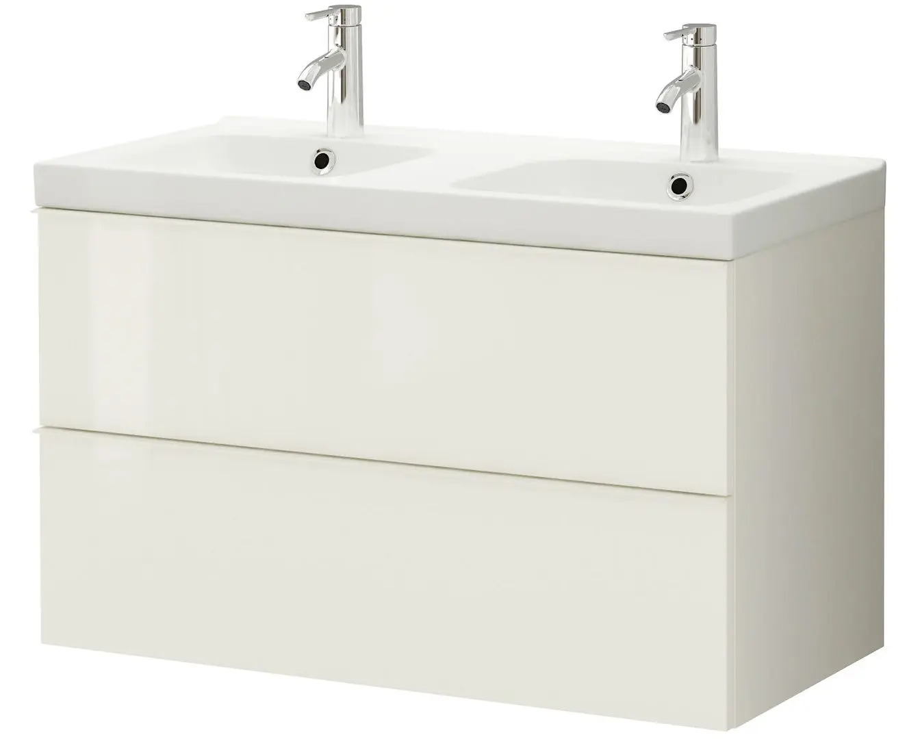 Шкаф под умывальник Ikea Godmorgon/Odensvik 2 ящика/смеситель Dalskär 103x49x64 (Глянцевый Белый)