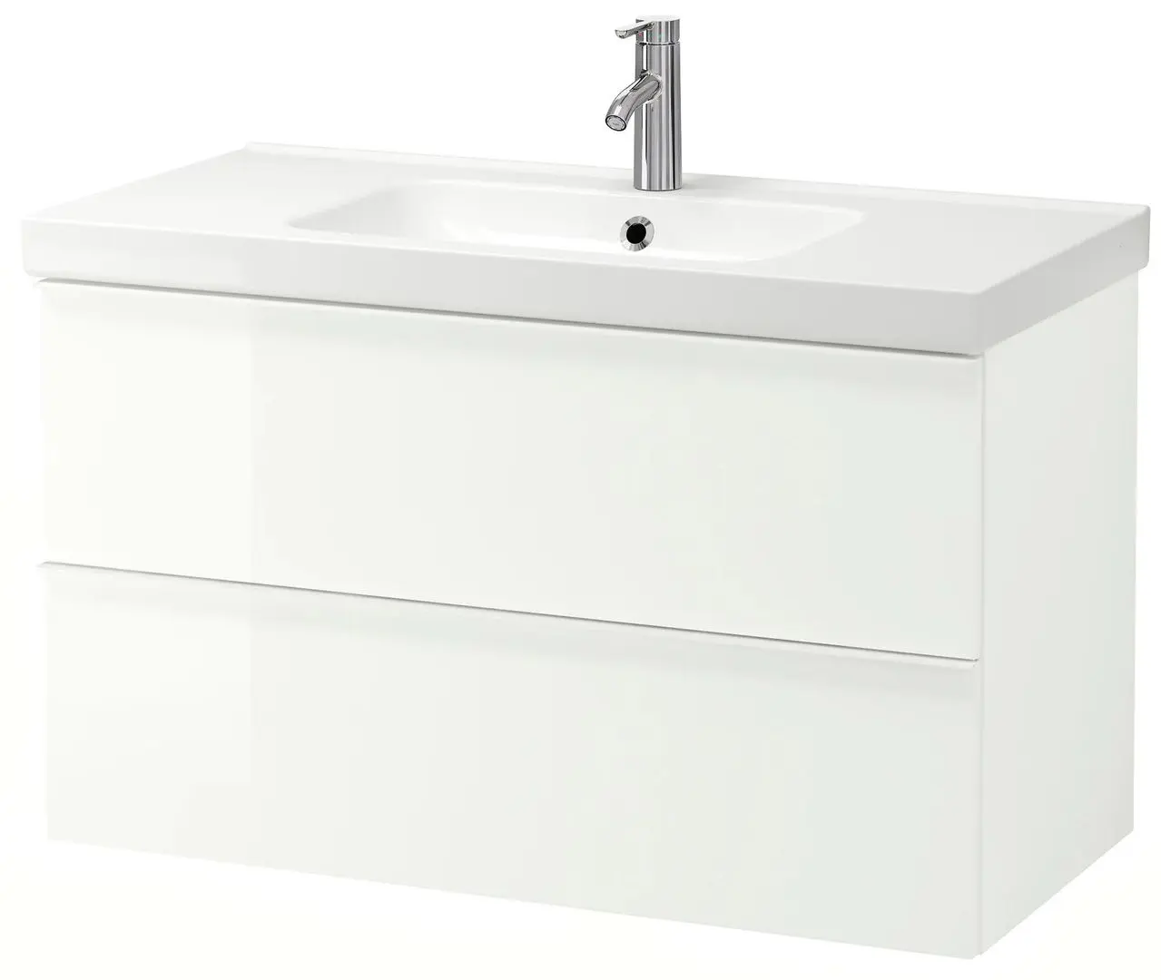Шкаф под умывальник Ikea Godmorgon/Odensvik 2 ящика/смеситель Dalskär 103x49x64 (Глянцевый Белый)