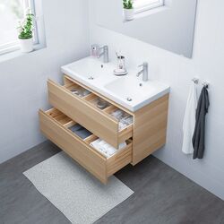 Шкаф под умывальник Ikea Godmorgon/Odensvik 2 ящика/смеситель Dalskar 103x49x64 (Под Беленый Дуб) Thumb
