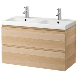 Шкаф под умывальник Ikea Godmorgon/Odensvik 2 ящика/смеситель Dalskar 103x49x64 (Под Беленый Дуб)