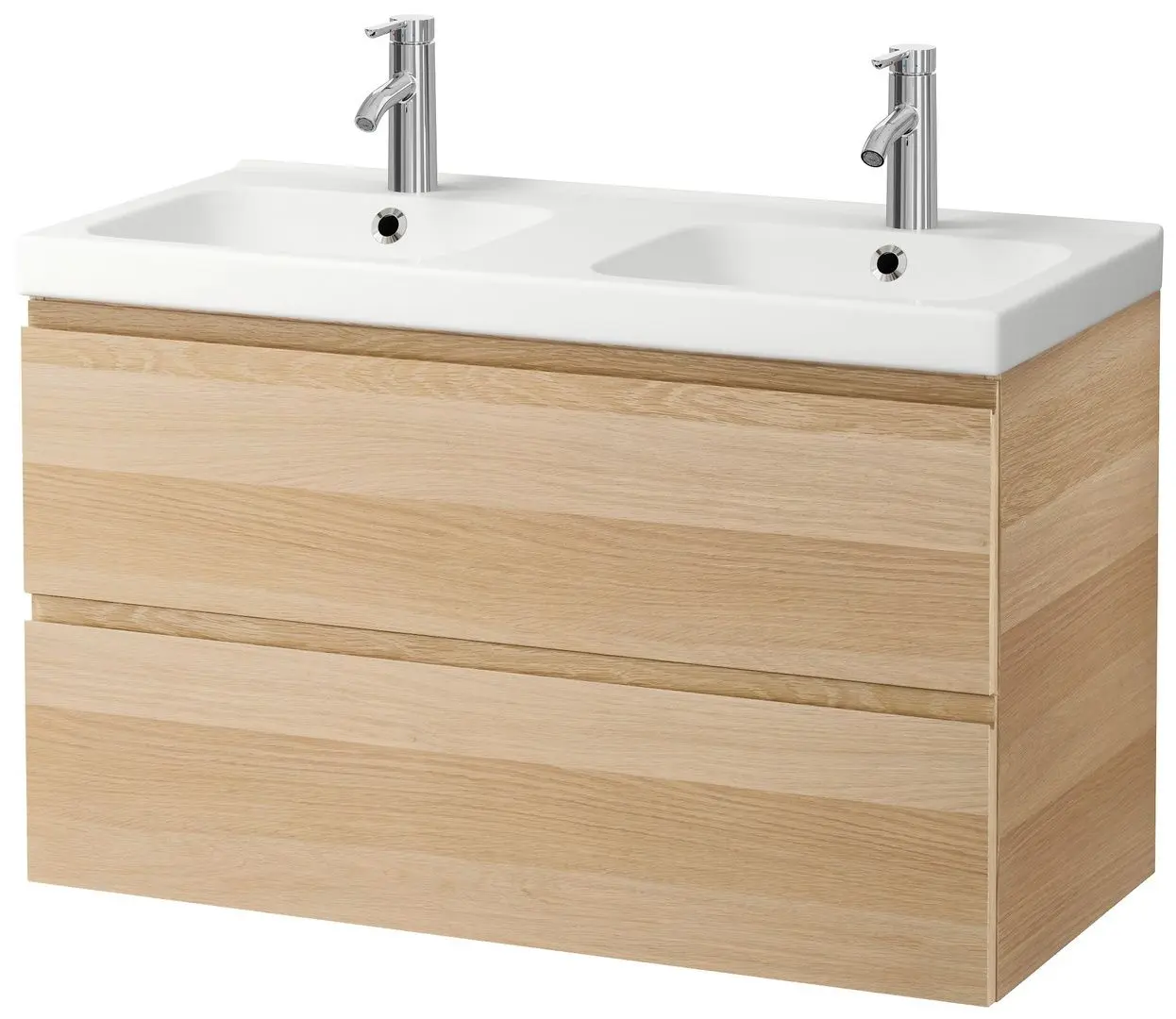 Шкаф под умывальник Ikea Godmorgon/Odensvik 2 ящика/смеситель Dalskar 103x49x64 (Под Беленый Дуб)