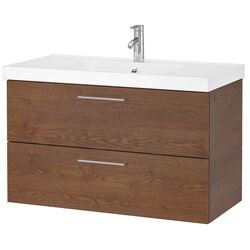 Шкаф под умывальник Ikea Godmorgon/Odensvik 2 ящика/смеситель Dalskär 103x49x64 (Под Коричневый Мореный Ясень)