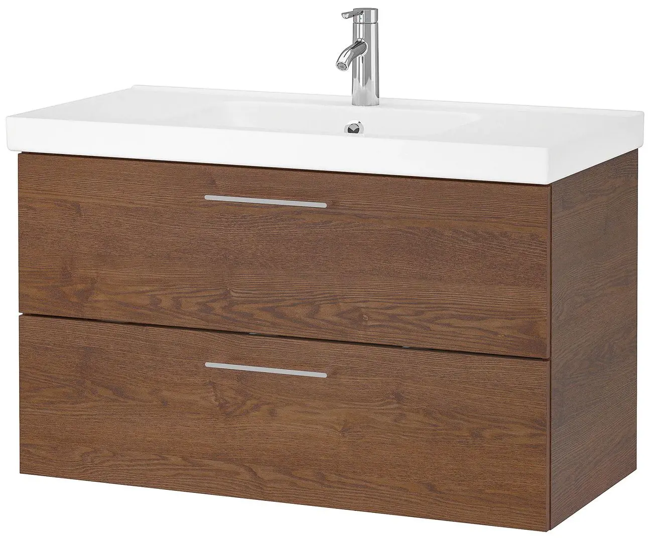 Шкаф под умывальник Ikea Godmorgon/Odensvik 2 ящика/смеситель Dalskär 103x49x64 (Под Коричневый Мореный Ясень)