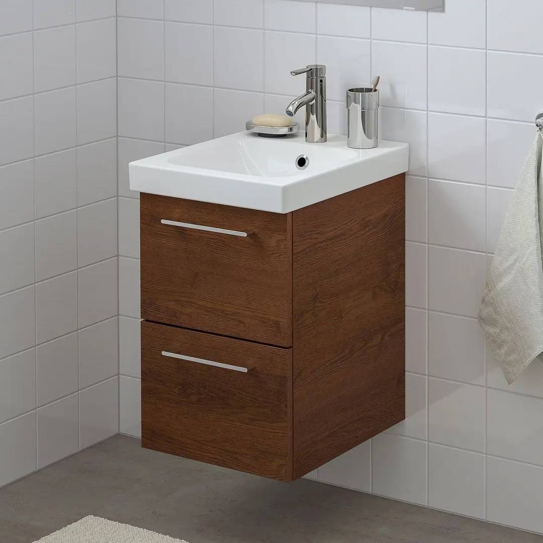 Шкаф под умывальник Ikea Godmorgon/Odensvik 2 ящика/смеситель Dalskär 43x49x64 (Под Коричневый Мореный Ясень) - 5