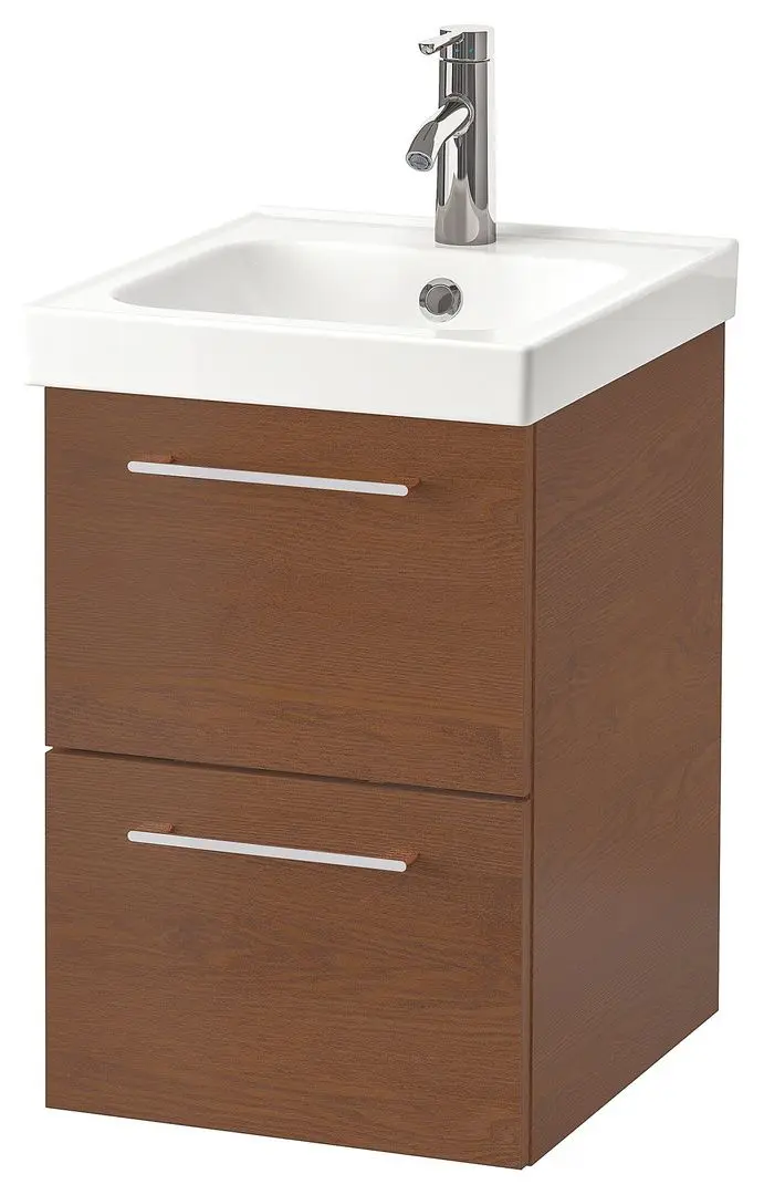 Шкаф под умывальник Ikea Godmorgon/Odensvik 2 ящика/смеситель Dalskär 43x49x64 (Под Коричневый Мореный Ясень)