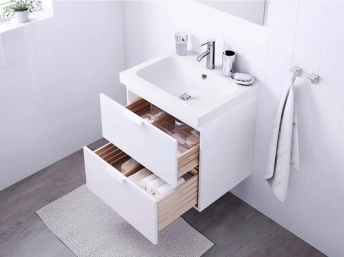 Шкаф под умывальник Ikea Godmorgon/Odensvik 2 ящика/смеситель Dalskär 63x49x64 (Белый) - 5