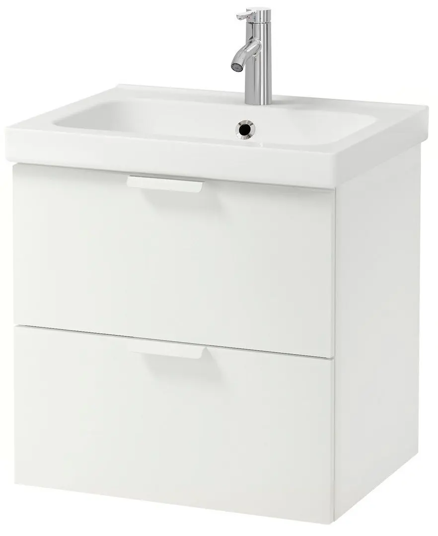 Шкаф под умывальник Ikea Godmorgon/Odensvik 2 ящика/смеситель Dalskär 63x49x64 (Белый)