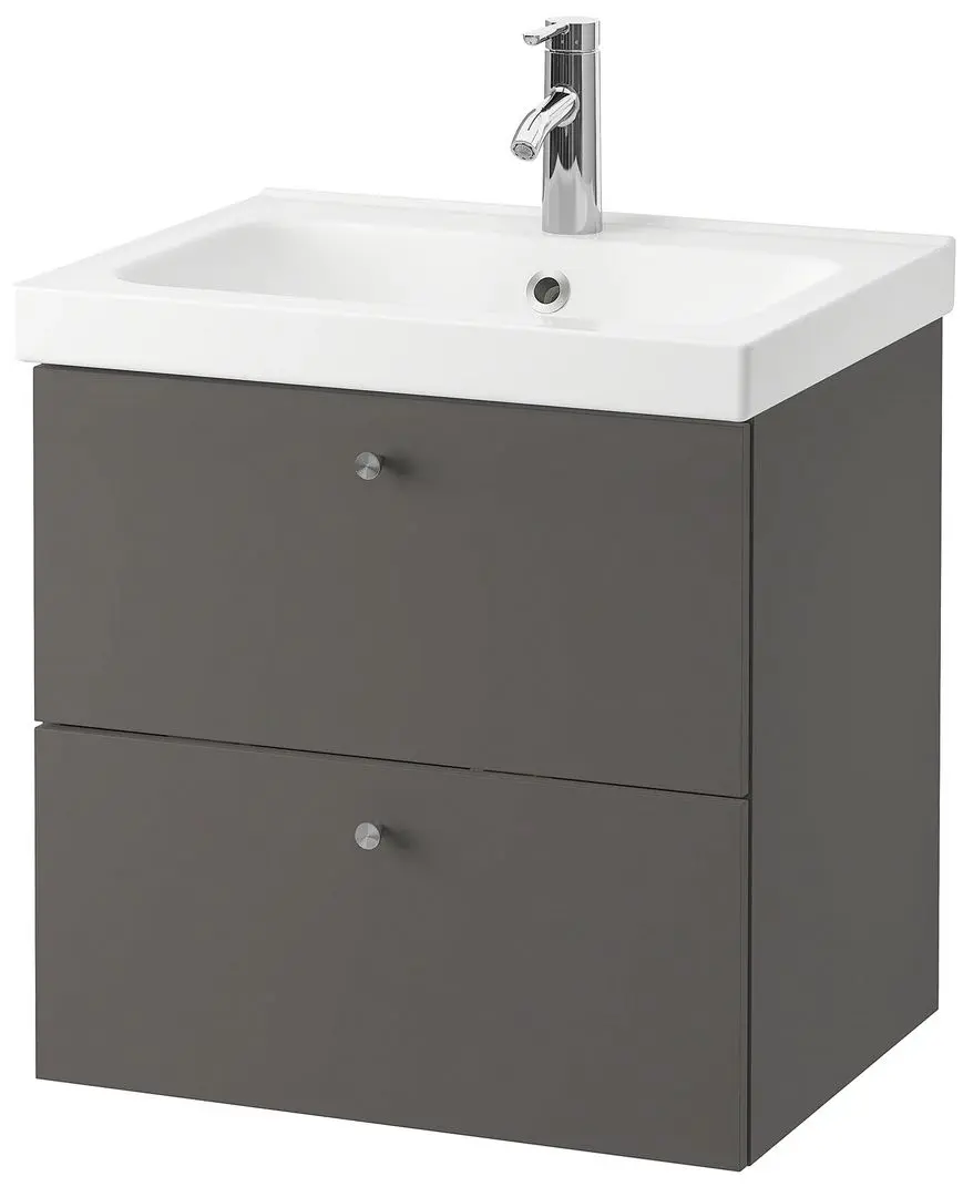 Шкаф под умывальник Ikea Godmorgon/Odensvik 2 ящика/смеситель Dalskär 63x49x64 (Гилбурен/Темно-серый)