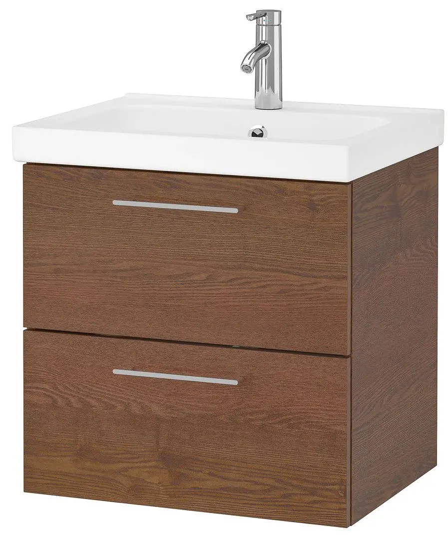 Шкаф под умывальник Ikea Godmorgon/Odensvik 2 ящика/смеситель Dalskär 63x49x64 (Под Коричневый Мореный Ясень)