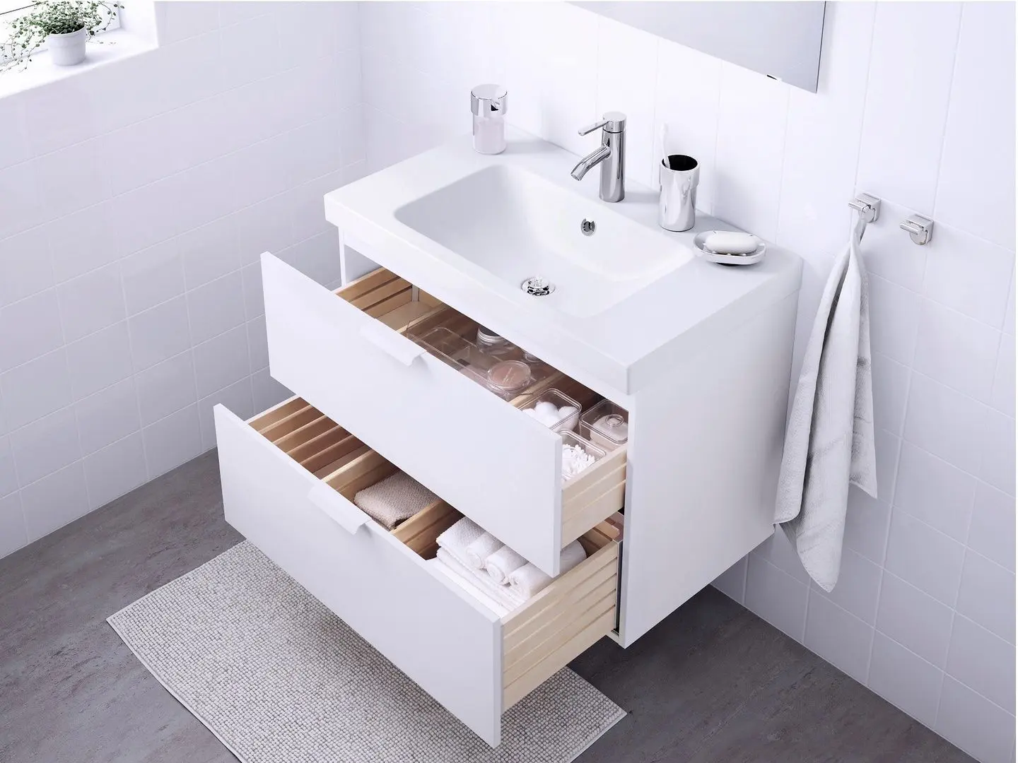 Шкаф под умывальник Ikea Godmorgon/Odensvik 2 ящика/смеситель Dalskär 83x49x64 (Белый) - 4