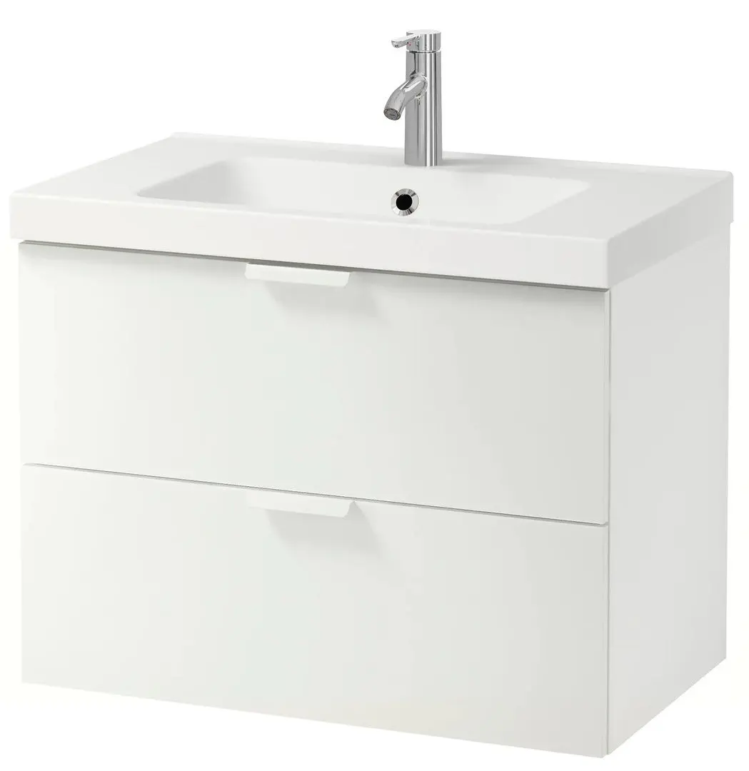 Шкаф под умывальник Ikea Godmorgon/Odensvik 2 ящика/смеситель Dalskär 83x49x64 (Белый)