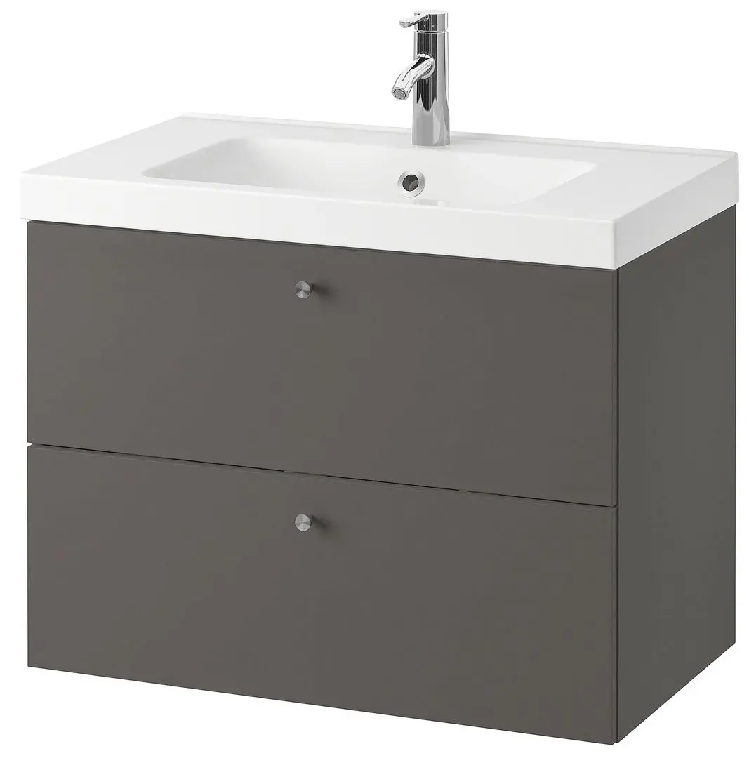 Шкаф под умывальник Ikea Godmorgon/Odensvik 2 ящика/смеситель Dalskär 83x49x64 (Гилбурен/Темно-серый)