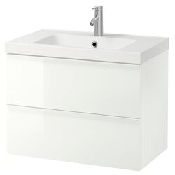 Шкаф под умывальник Ikea Godmorgon/Odensvik 2 ящика/смеситель Dalskär 83x49x64 (Глянцевый Белый)
