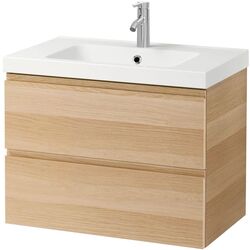 Шкаф под умывальник Ikea Godmorgon/Odensvik 2 ящика/смеситель Dalskar 83x49x64 (Под Беленый Дуб)