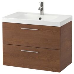 Шкаф под умывальник Ikea Godmorgon/Odensvik 2 ящика/смеситель Dalskär 83x49x64 (Под Коричневый Мореный Ясень)