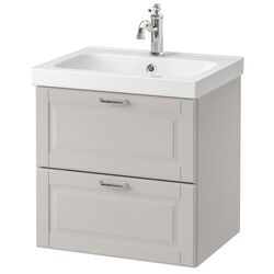 Шкаф под умывальник Ikea Godmorgon/Odensvik 2 ящика/смеситель Hamnskär 63x49x64 (Касжон/Серый)