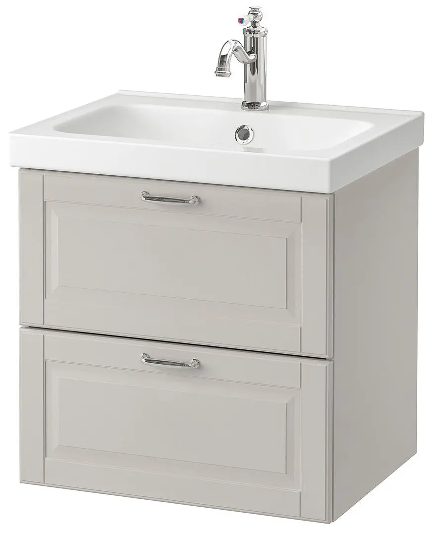 Шкаф под умывальник Ikea Godmorgon/Odensvik 2 ящика/смеситель Hamnskär 63x49x64 (Касжон/Серый)