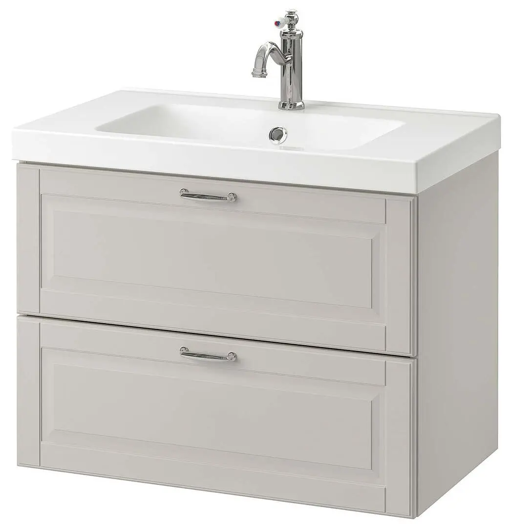 Шкаф под умывальник Ikea Godmorgon/Odensvik 2 ящика/смеситель Hamnskar 83x49x64 (Касжон Серый)