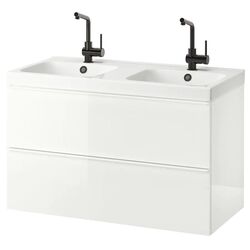 Шкаф под умывальник Ikea Godmorgon/Odensvik 2 ящика/смеситель Lundskar 103x49x64 (Глянцевый Белый)