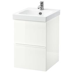 Шкаф под умывальник Ikea Godmorgon/Odensvik 2 ящика/смеситель Pilkån 43x49x64 (Глянцевый Белый)