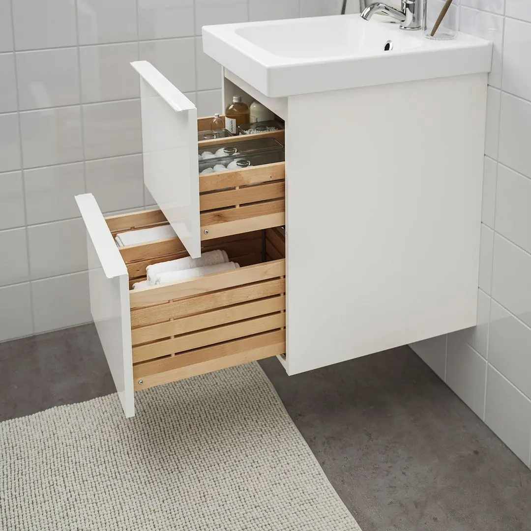 Шкаф под умывальник Ikea Godmorgon/Odensvik 2 ящика/смеситель Pilkån 43x49x64 (Глянцевый Белый) - 4