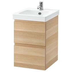 Шкаф под умывальник Ikea Godmorgon/Odensvik 2 ящика/смеситель Pilkån 43x49x64 (Под Беленый Дуб)