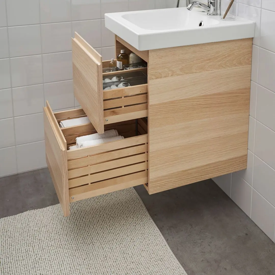 Шкаф под умывальник Ikea Godmorgon/Odensvik 2 ящика/смеситель Pilkån 43x49x64 (Под Беленый Дуб) - 4