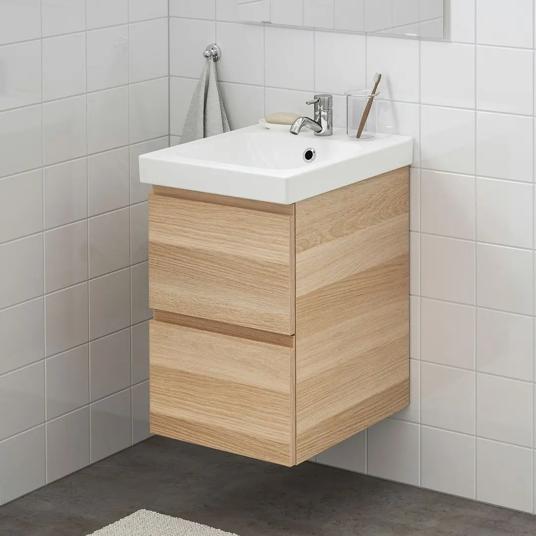 Шкаф под умывальник Ikea Godmorgon/Odensvik 2 ящика/смеситель Pilkån 43x49x64 (Под Беленый Дуб) - 5